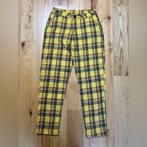 Yellow Plaid Pants by SHEIN Women's Size Medium Front Pockets Flat Front Style